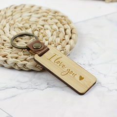 Bamboo Keychain I LOVE YOU Keyring
