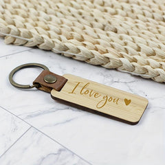 Bamboo Keychain I LOVE YOU Keyring