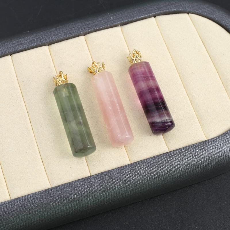Natural Stone Perfume Bottle Pendant Cylindrical Crystal for Jewelry Making