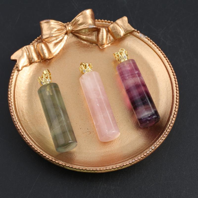 Natural Stone Perfume Bottle Pendant Cylindrical Crystal for Jewelry Making