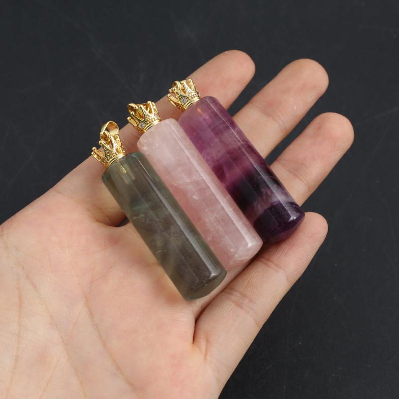 Natural Stone Perfume Bottle Pendant Cylindrical Crystal for Jewelry Making