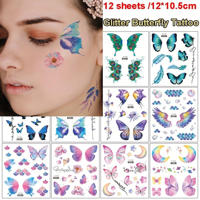 12pcs Glitter Powder Butterfly Eye Patch Female Makeup Tattoo Patch