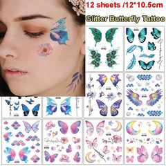 12pcs Glitter Powder Butterfly Eye Patch Female Makeup Tattoo Patch