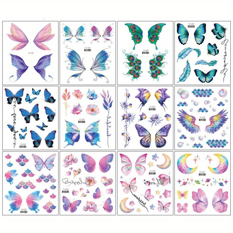 12pcs Glitter Powder Butterfly Eye Patch Female Makeup Tattoo Patch