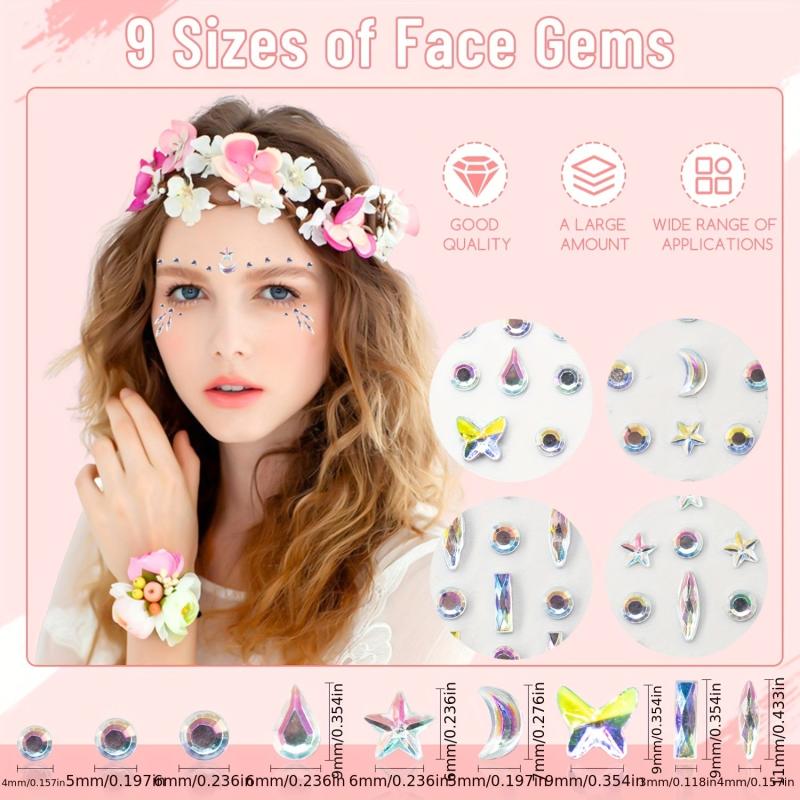 4pcs Self Adhesive Face Gems Rhinestones Rainbow Glitters
