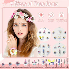 4pcs Self Adhesive Face Gems Rhinestones Rainbow Glitters