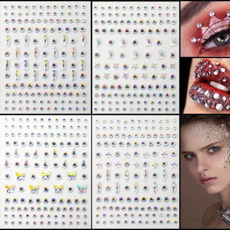 4pcs Self Adhesive Face Gems Rhinestones Rainbow Glitters