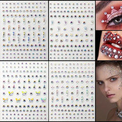 4pcs Self Adhesive Face Gems Rhinestones Rainbow Glitters