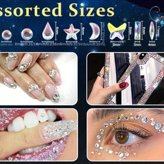 4pcs Self Adhesive Face Gems Rhinestones Rainbow Glitters