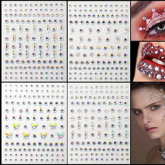 4pcs Self Adhesive Face Gems Rhinestones Rainbow Glitters