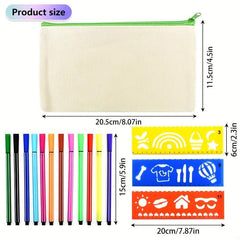 DIY Cloth Pencil Cases Set with Colored Pencils and Drawing Templates