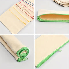 DIY Cloth Pencil Cases Set with Colored Pencils and Drawing Templates