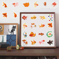 50pcs Cartoon Goldfish Waterproof Stickers For Laptop Water Bottle Luggage