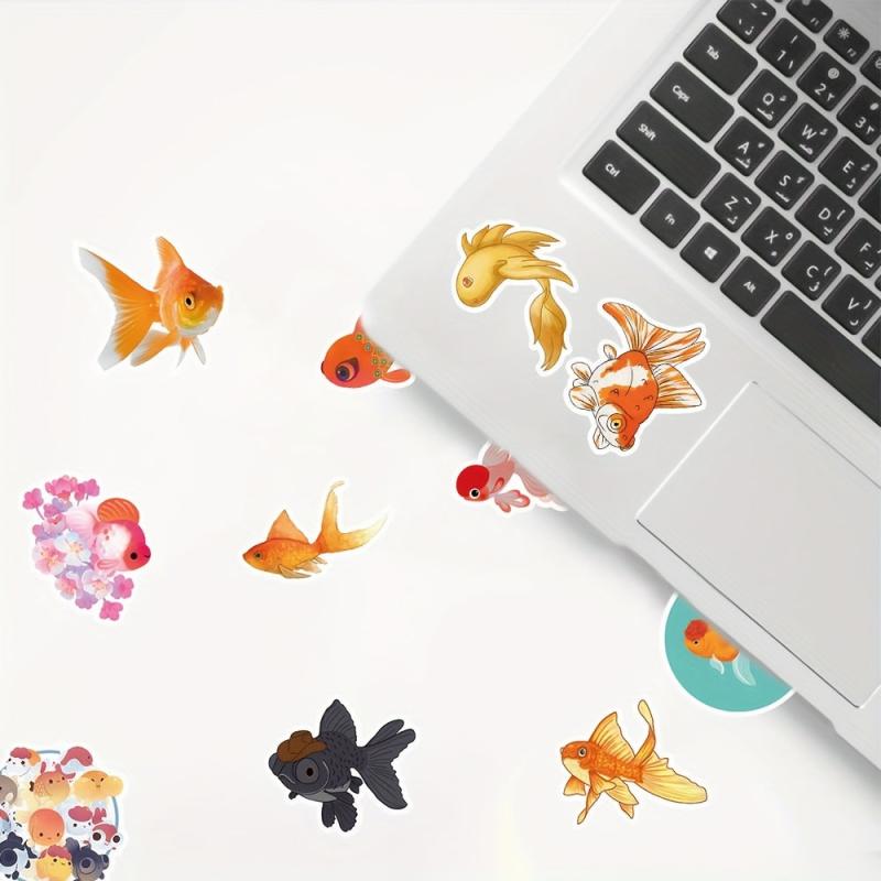 50pcs Cartoon Goldfish Waterproof Stickers For Laptop Water Bottle Luggage