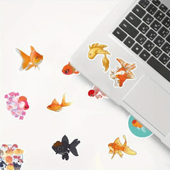 50pcs Cartoon Goldfish Waterproof Stickers For Laptop Water Bottle Luggage