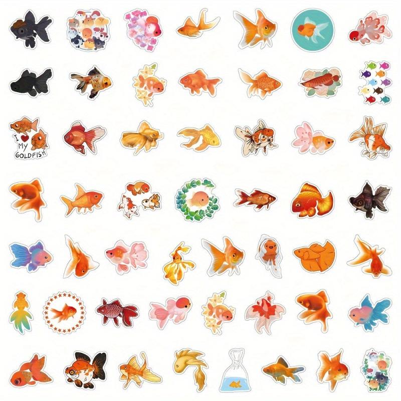 50pcs Cartoon Goldfish Waterproof Stickers For Laptop Water Bottle Luggage