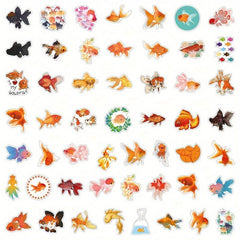 50pcs Cartoon Goldfish Waterproof Stickers For Laptop Water Bottle Luggage