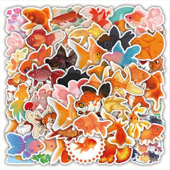 50pcs Cartoon Goldfish Waterproof Stickers For Laptop Water Bottle Luggage