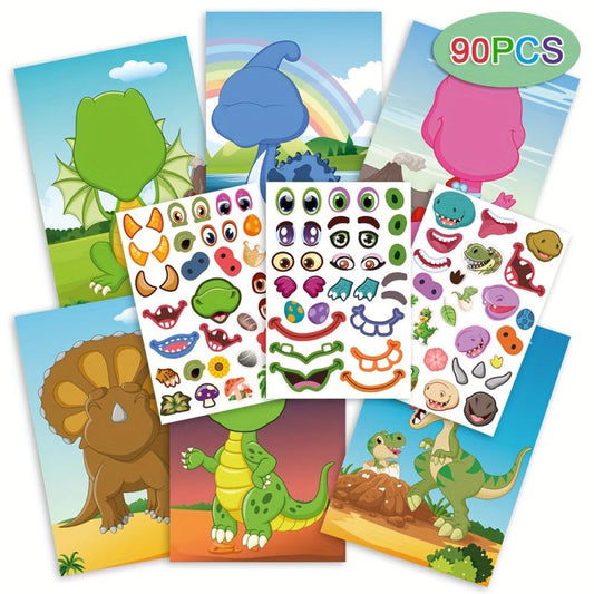Funny Animal Dinosaur Elephant Panda Face Changing Stickers Book