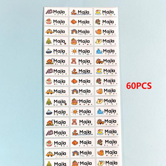 Custom Cartoon Name Stickers Waterproof Personalized Tags - 60-240pcs