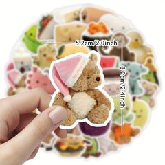 50pcs Plush Toy Stickers Cute Animal Waterproof Stickers for Water Bottle