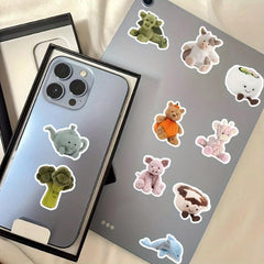 50pcs Plush Toy Stickers Cute Animal Waterproof Stickers for Water Bottle