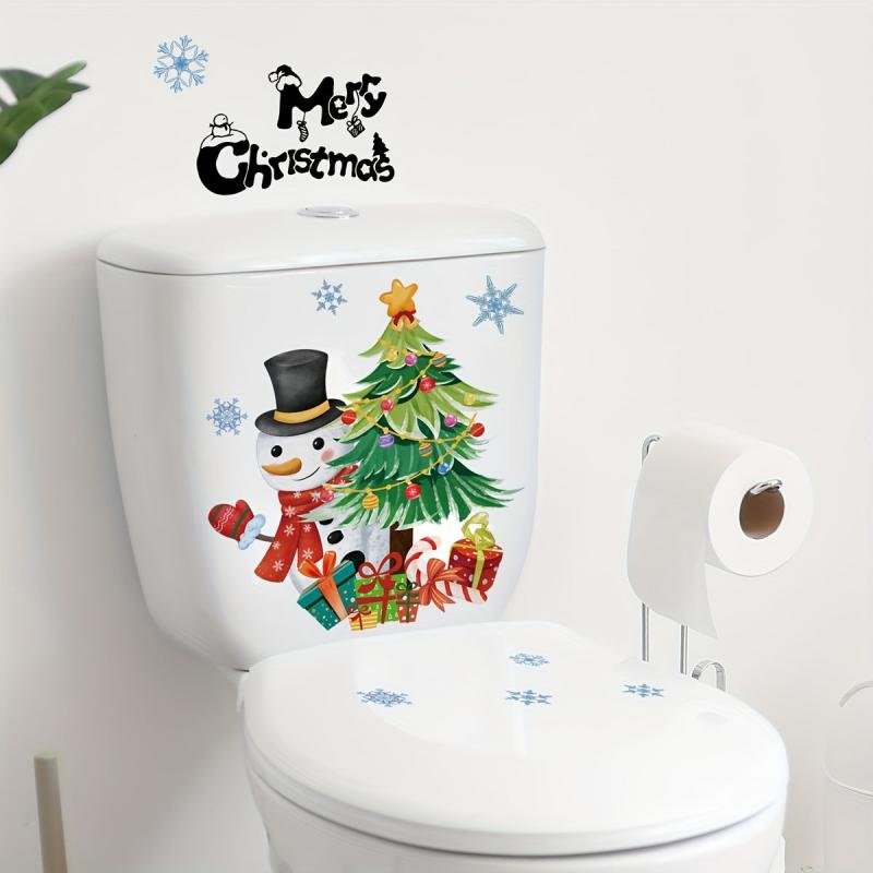 Christmas Tree Snowman Snowflake Wall Sticker Toilet Bathroom Decoration