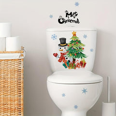 Christmas Tree Snowman Snowflake Wall Sticker Toilet Bathroom Decoration