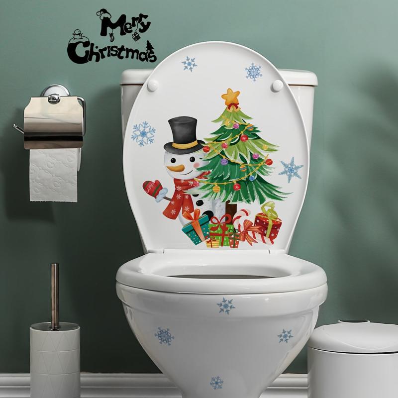 Christmas Tree Snowman Snowflake Wall Sticker Toilet Bathroom Decoration