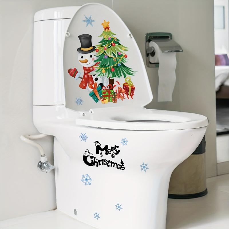 Christmas Tree Snowman Snowflake Wall Sticker Toilet Bathroom Decoration