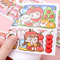 Chestnut Jam Milk Bubble Set with Cute Cartoon Character Stickers