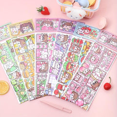 Chestnut Jam Milk Bubble Set with Cute Cartoon Character Stickers
