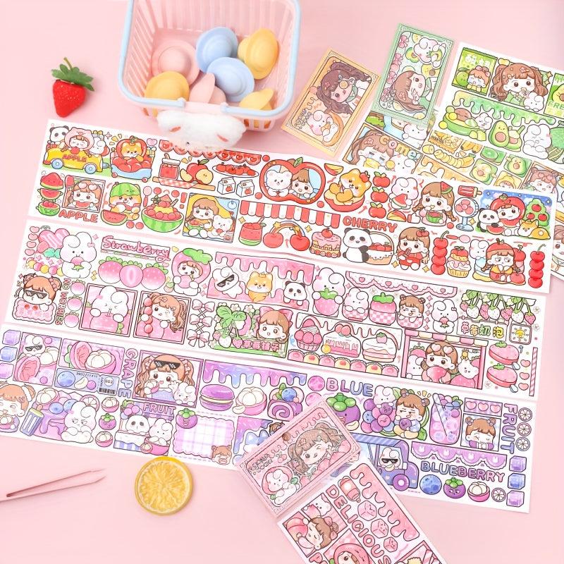 Chestnut Jam Milk Bubble Set with Cute Cartoon Character Stickers