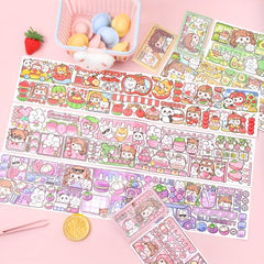 Chestnut Jam Milk Bubble Set with Cute Cartoon Character Stickers