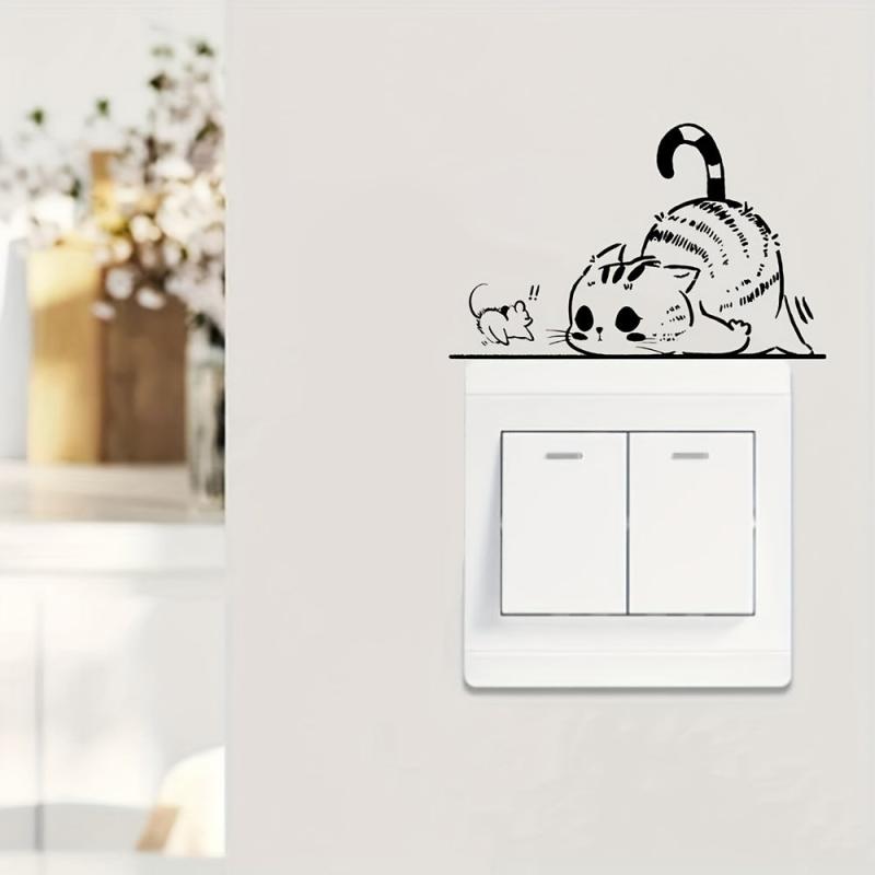 Mouse And Cat Switch Plastic Sticker Home Decor