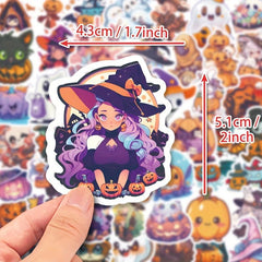 50pcs Cartoon Halloween Stickers Pumpkin Lamp Spider Ghost DIY Stickers