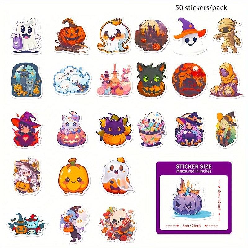 50pcs Cartoon Halloween Stickers Pumpkin Lamp Spider Ghost DIY Stickers