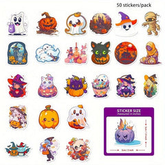 50pcs Cartoon Halloween Stickers Pumpkin Lamp Spider Ghost DIY Stickers