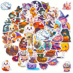 50pcs Cartoon Halloween Stickers Pumpkin Lamp Spider Ghost DIY Stickers