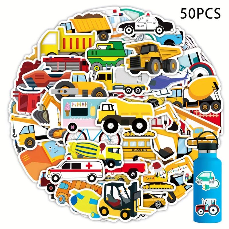 50pcs Yellow Car Stickers Waterproof Stickers For Laptop Scrapbook Water Bottle