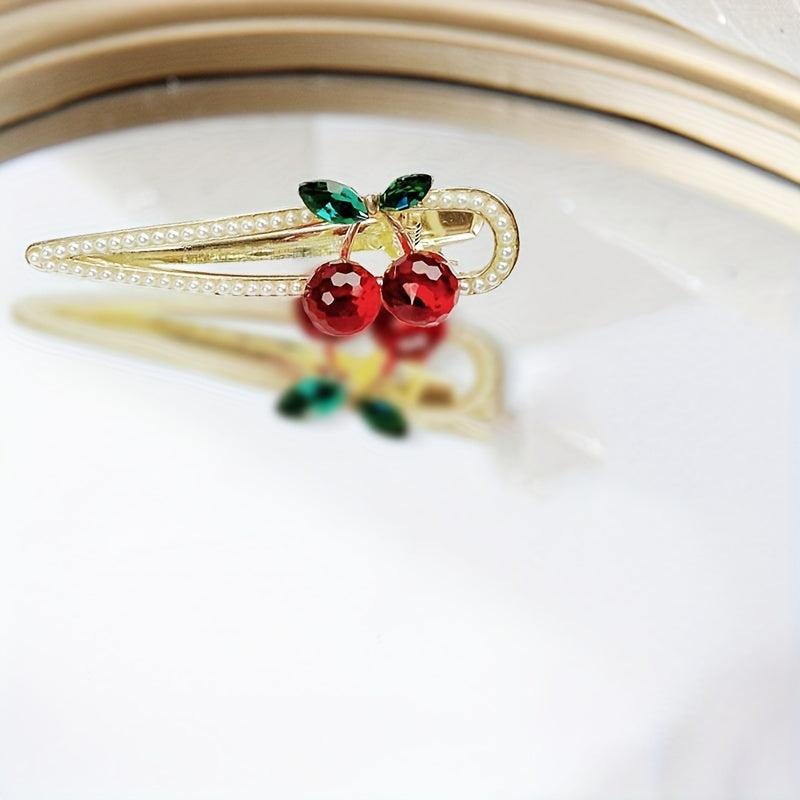 Water Drop Hair Clip Cherry Rhinestone Bangs Clip