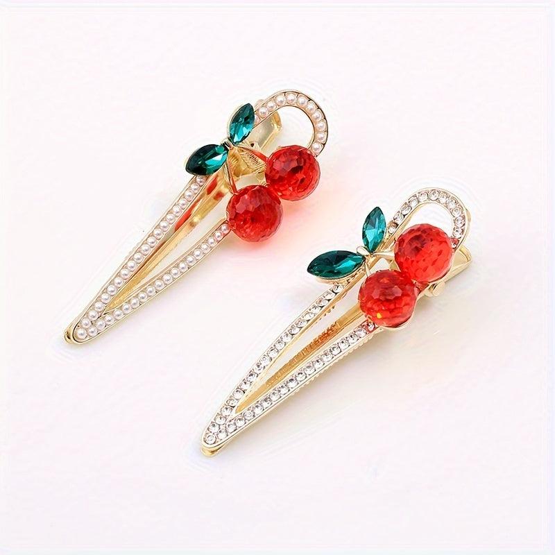 Water Drop Hair Clip Cherry Rhinestone Bangs Clip