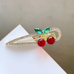 Water Drop Hair Clip Cherry Rhinestone Bangs Clip