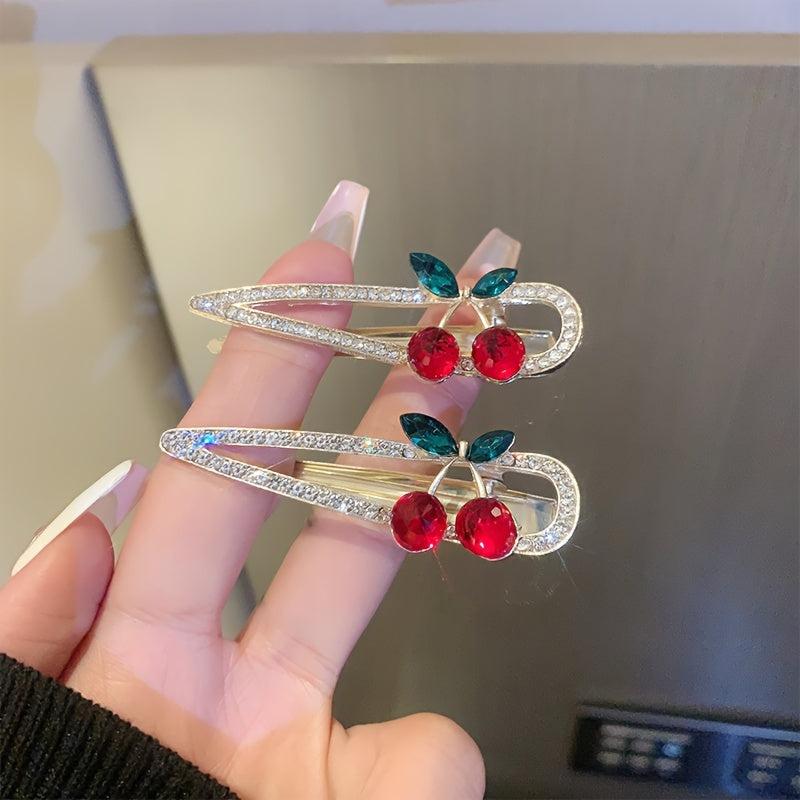 Water Drop Hair Clip Cherry Rhinestone Bangs Clip