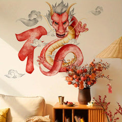 2pcs Dragon Element Wall Stickers Oriental Traditional Culture Self Adhesive
