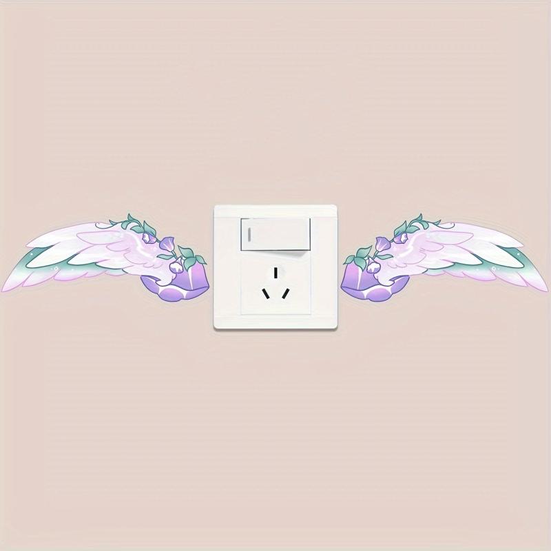 1pc Switch Sticker 1 Pair Of Wings Cartoon Decorative Wall Sticker