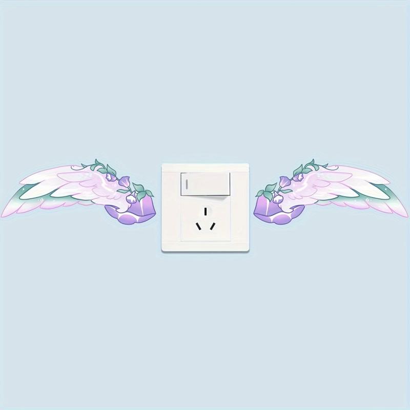 1pc Switch Sticker 1 Pair Of Wings Cartoon Decorative Wall Sticker
