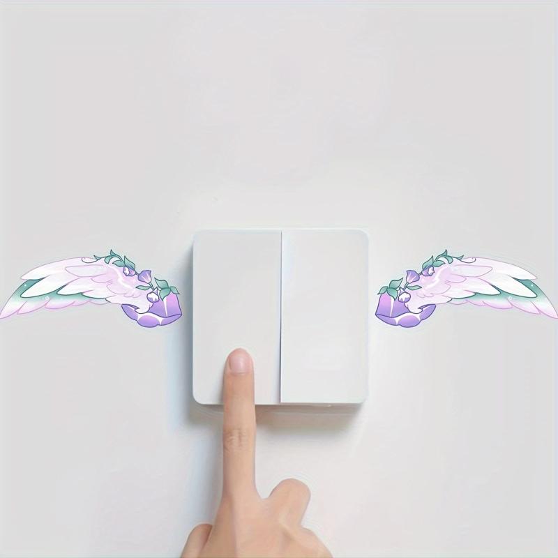 1pc Switch Sticker 1 Pair Of Wings Cartoon Decorative Wall Sticker