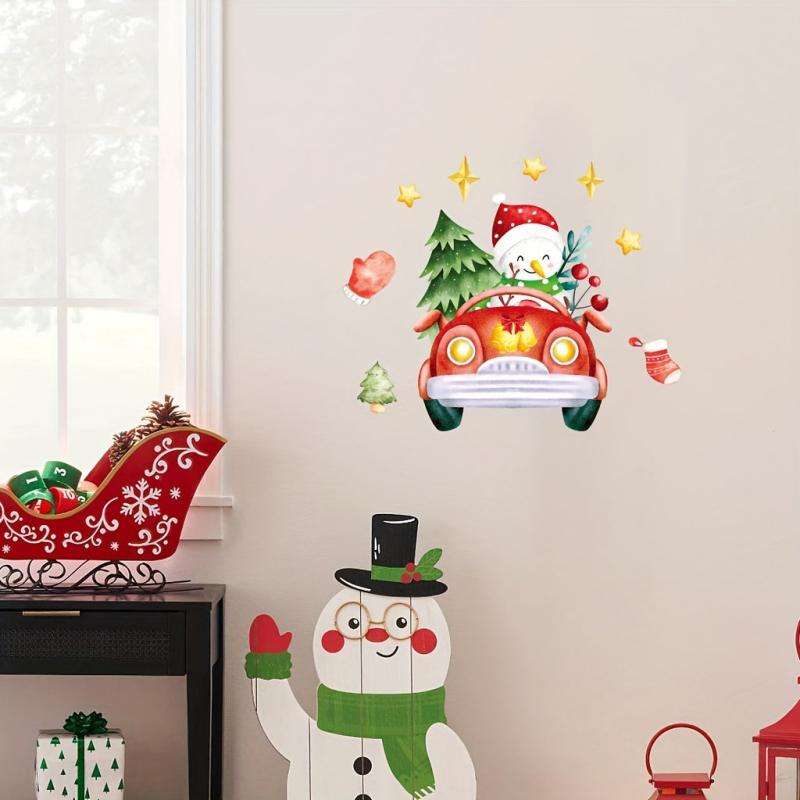 Farmhouse Christmas Truck and Snowman Wall Sticker
