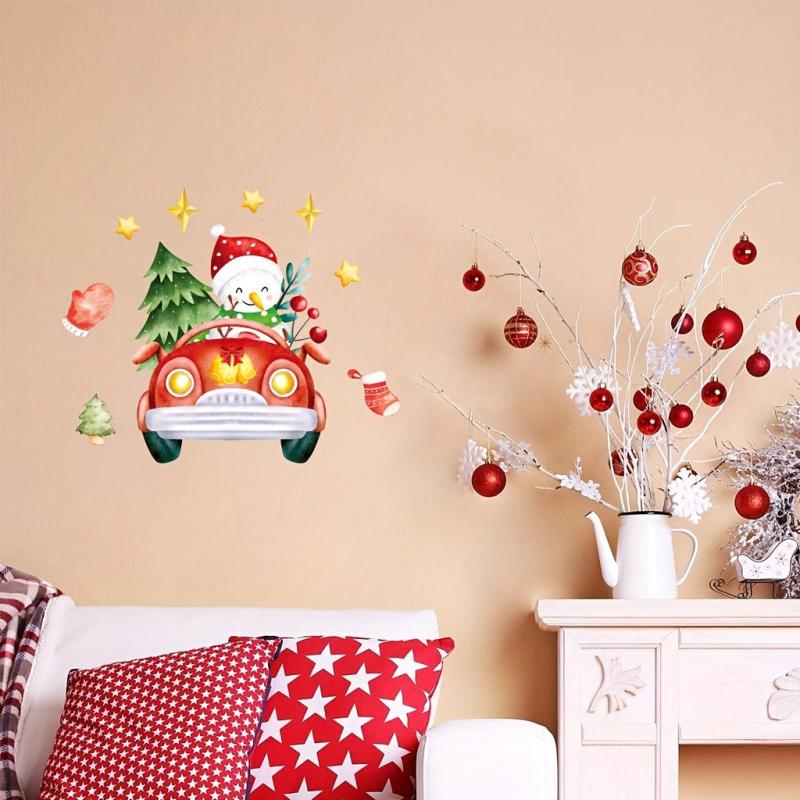 Farmhouse Christmas Truck and Snowman Wall Sticker